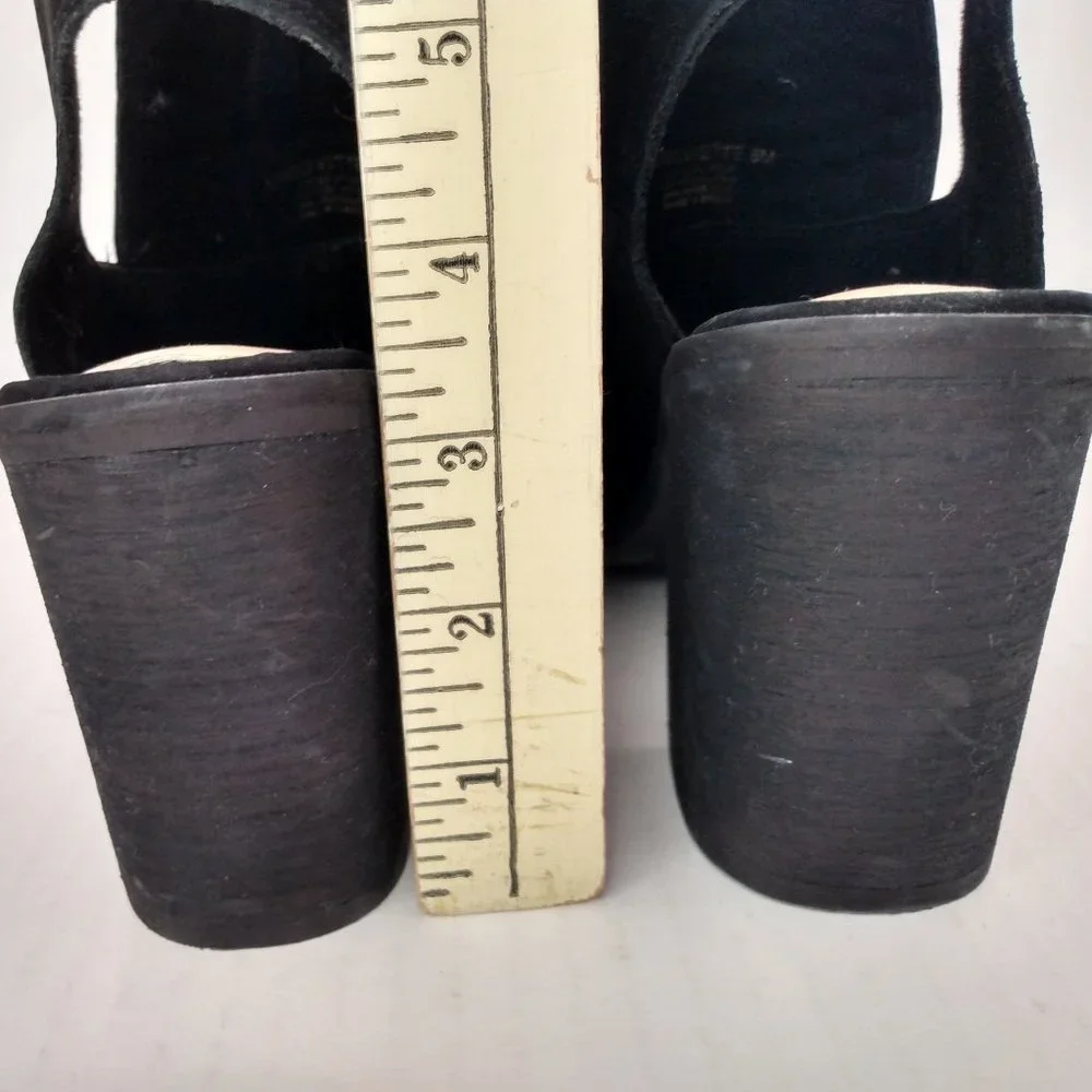 Gianni Bini Booties Size 8 M Black Suede Leather Open-Toed Shoe High Block Heel